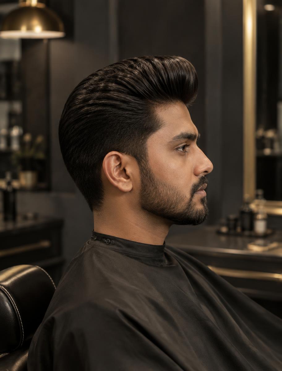 Classic pompadour hairstyle finished at Dapper Lane